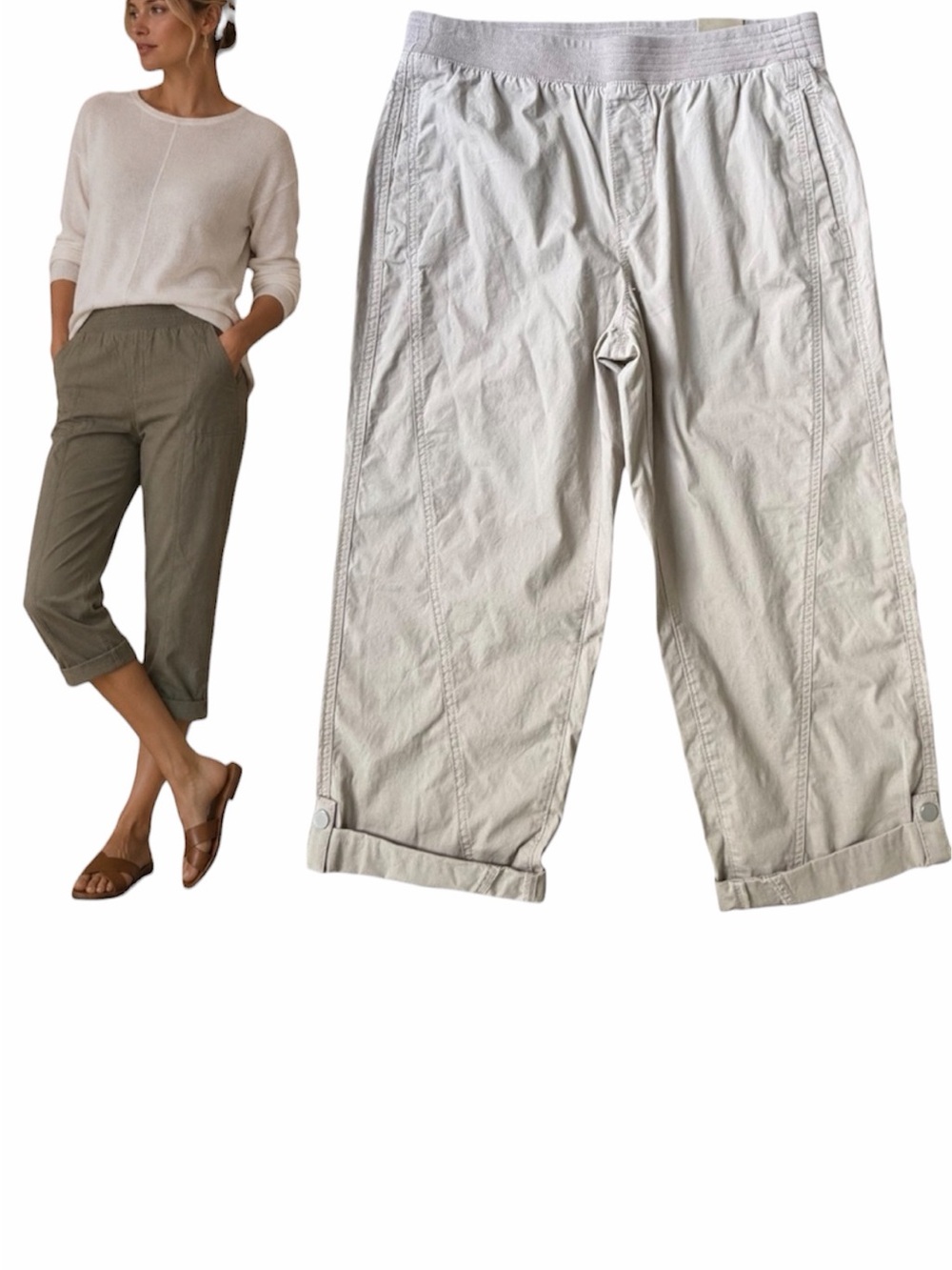 NWT Chico’s Fitigue Rolled Crop Pant in Pale Taupe Size 1 US 8